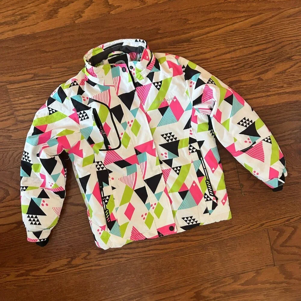 Girl's Waterproof Ski Jacket Size Small Colorful Geometric Size 8 High Neck Snow